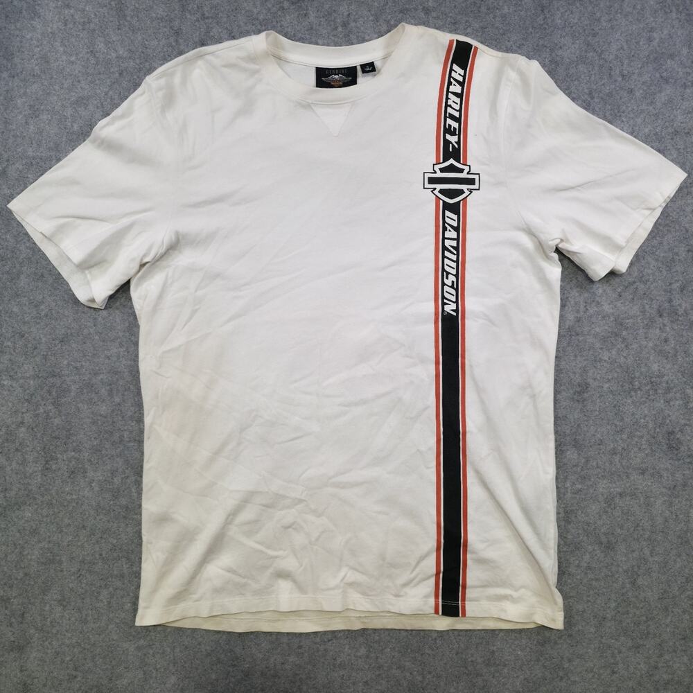 Harley Davidson Motorcycles T Shirt Mens XL White Vertical Stripe Bar Shield Tee - Picture 2 of 9